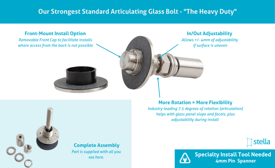 Stella Standard - Custom Glass Hardware, Store Standard) (Heaviest-Duty - Now Available (Tapered-Face)​ Glass Bolt) in Articulating - Stella